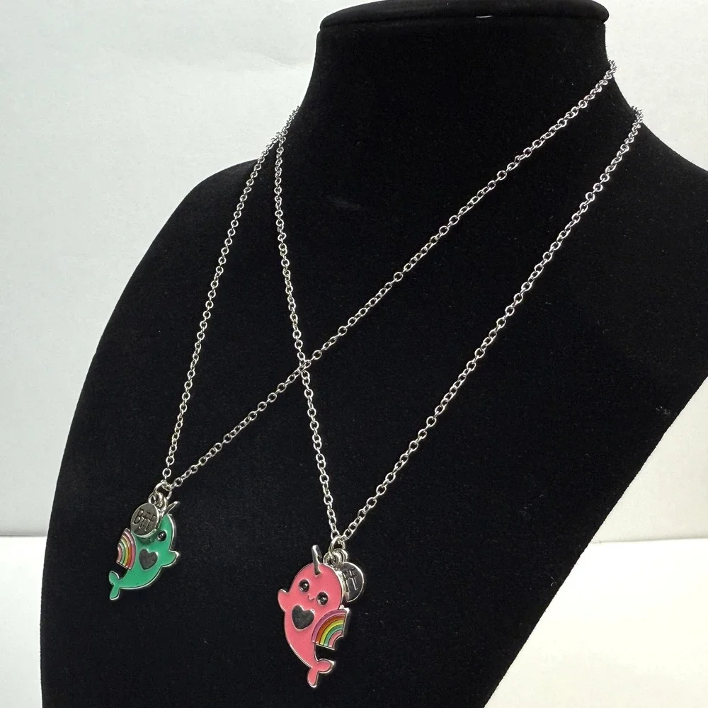 BFF Narwhal Best Friends Forever Charm Pendant Necklace Girls Jewelry Set of 2